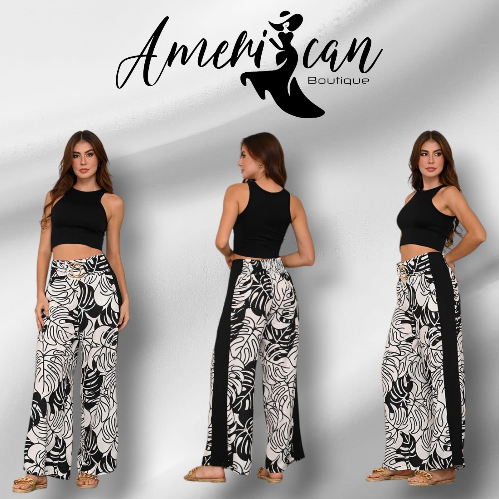 pantalon de tela floral negra